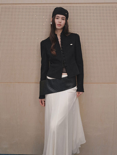 Ruffled Stand Collar Short Woolen Jacket LAL0248