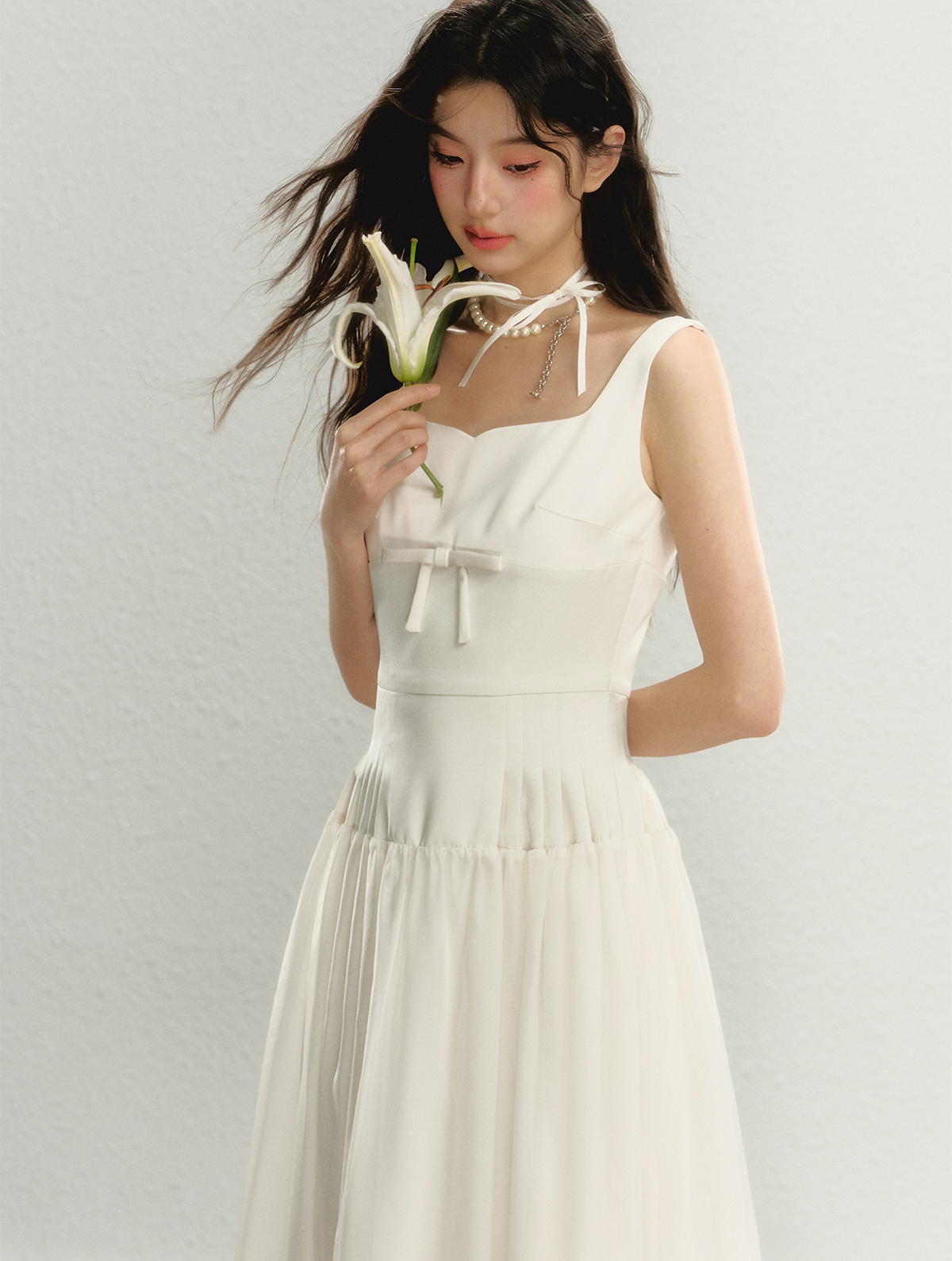 Pure White Jasmine Square Neck Suspender Dress SUN0059