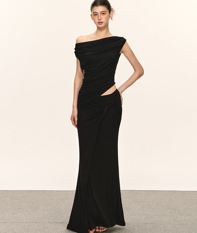 Pleated Oblique Shoulder Top/Skirt ANA0034