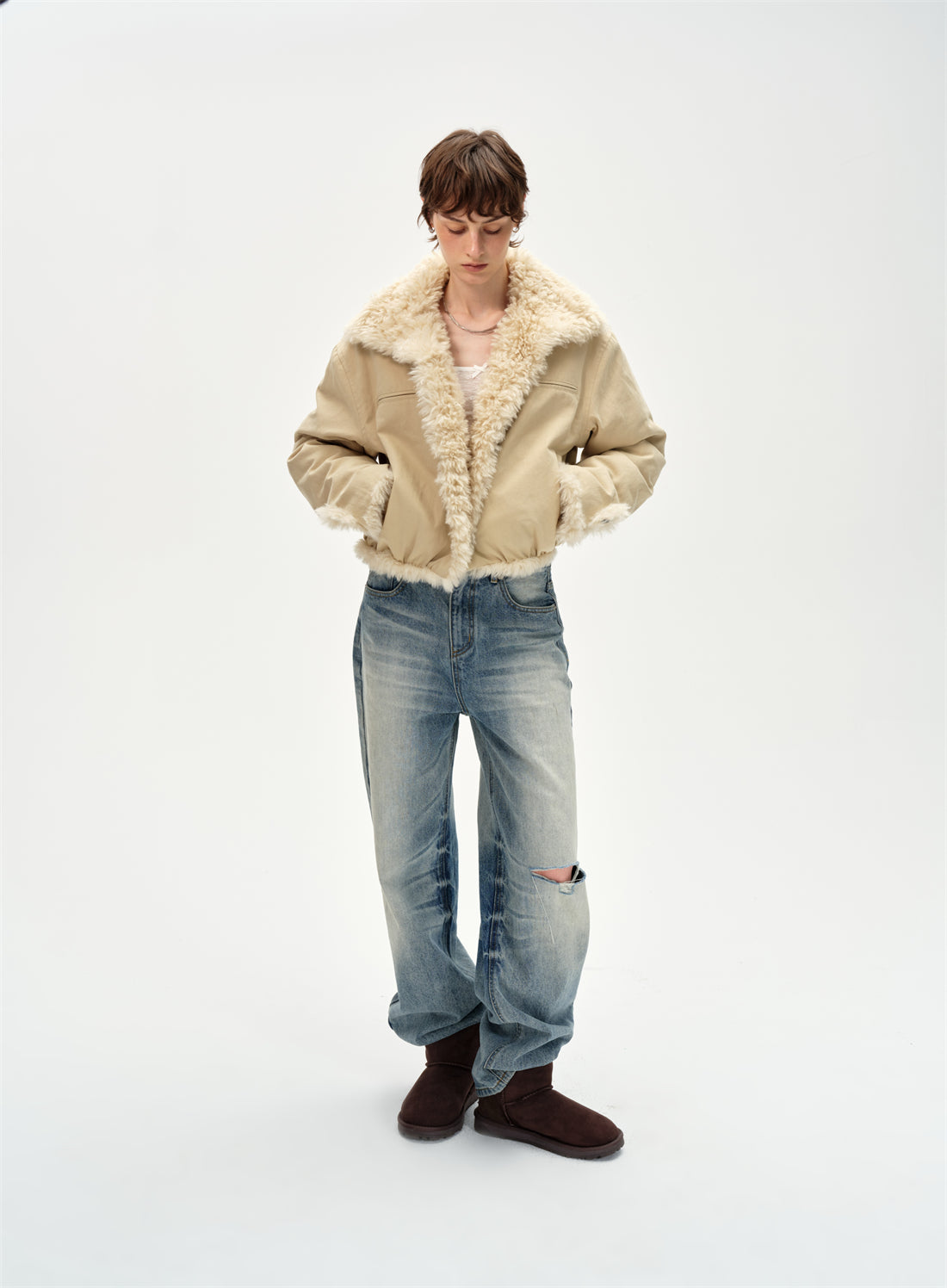 Retro Stand Collar Reversible Fur Jacket CUR0260