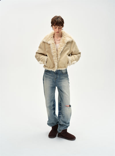 Retro Stand Collar Reversible Fur Jacket CUR0260