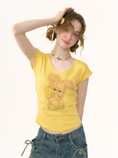 Rabbit Print V-neck T-shirt ZIZ0254