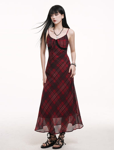 Red Plaid Suspender Dress LAD0177