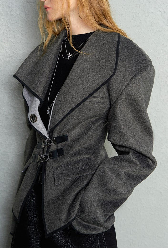 Double-faced Contrast Color Silhouette Dropped Shoulder Woolen Suit Jacket OFA0191