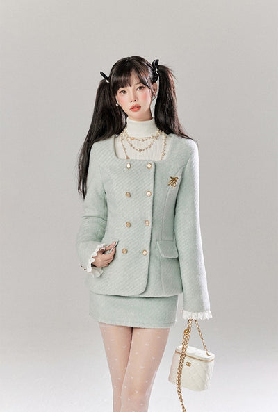 Luxurious Style Woolen Thousand Gold Style Suit Jacket/Skirt/Base Sweater TBI0053