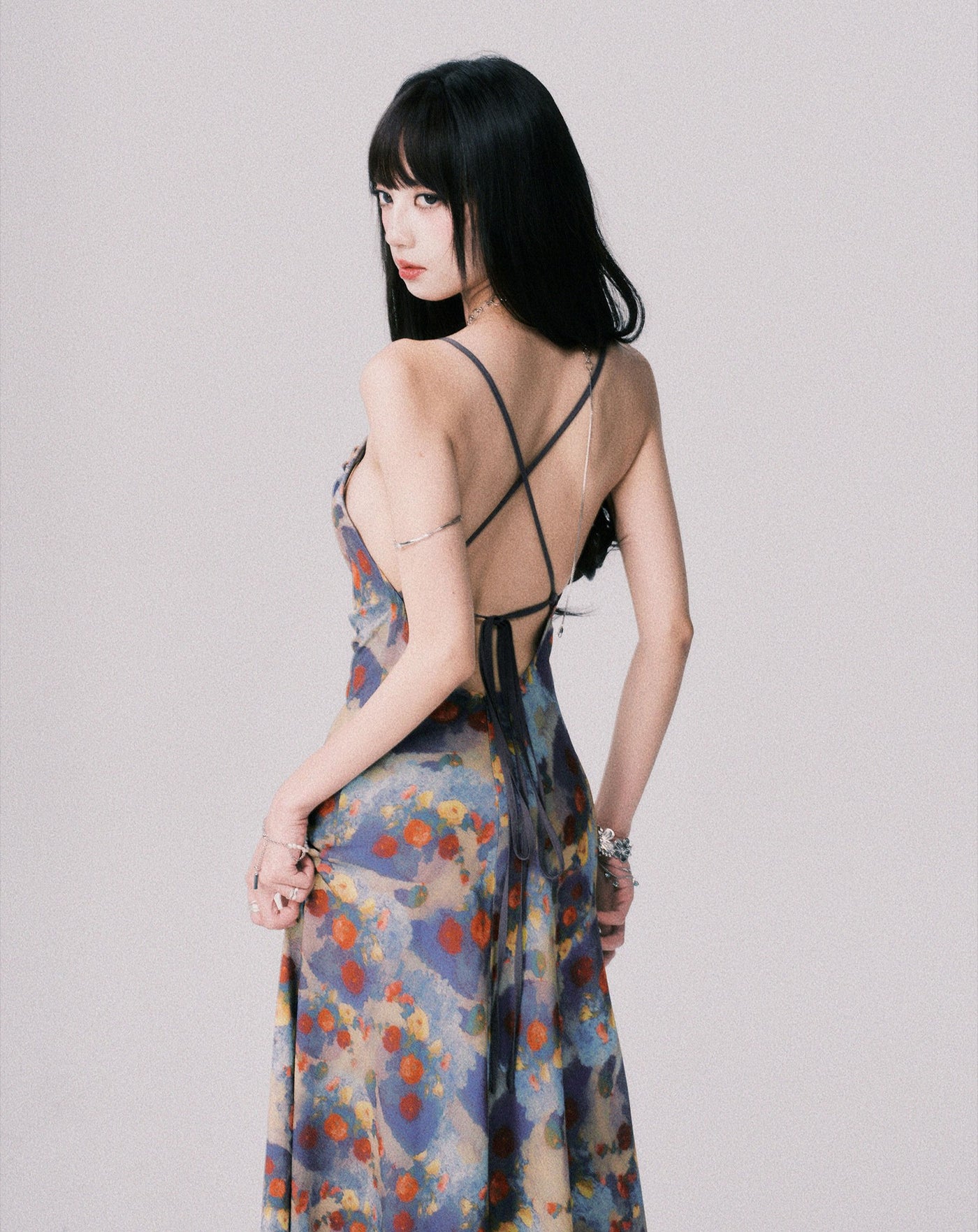 Floral Print Backless Long Dress LUL0154
