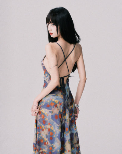 Floral Print Backless Long Dress LUL0154