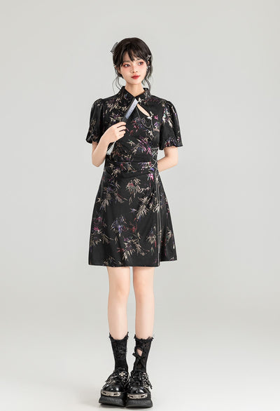 Chinese style Printed Slim Floral Short Dress KEI0142