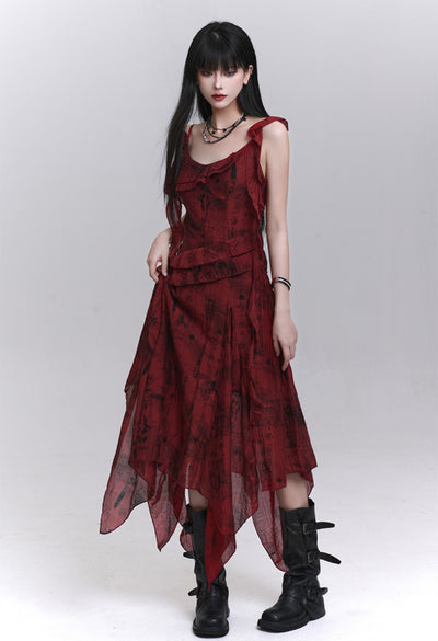 Red Niche Design Suspender Dress LAD0190