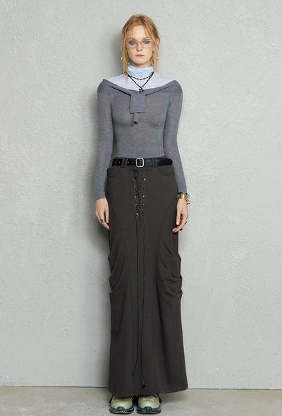 Fake Two-Piece Contrast Color Splicing Turtleneck Knit OFA0192