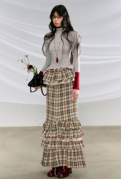 Adjustable Length Fishtail Multi-layer Umbrella Hem Plaid Skirt OFA0208