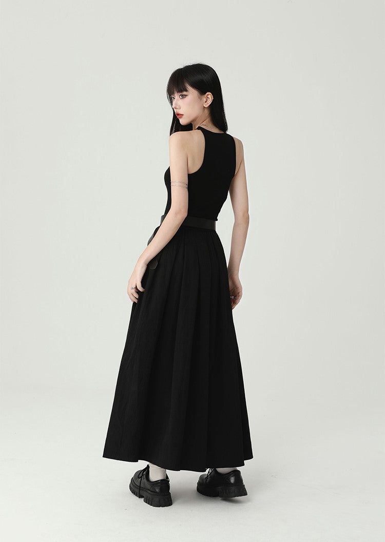 Black Sleeveless Suspender Long Dress LAD0094