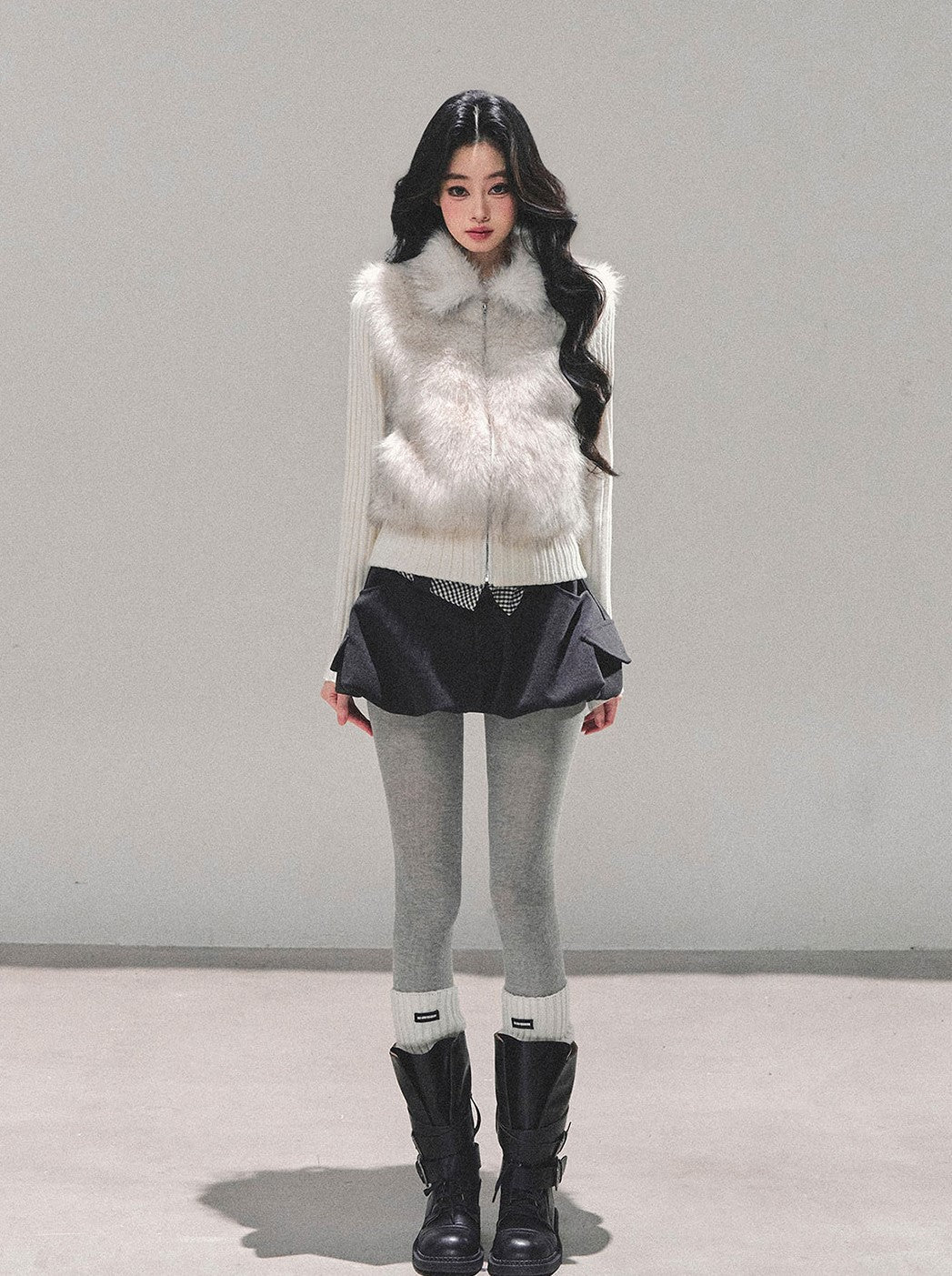 Faux Two-Piece Fur Knit Cardigan DIA0693