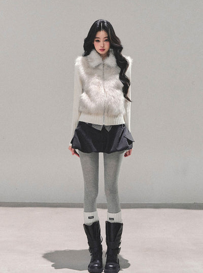 Faux Two-Piece Fur Knit Cardigan DIA0693