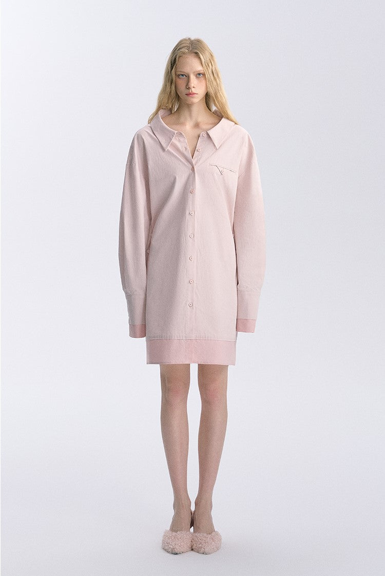 Pink Long-sleeved Waist Long Shirt BYW0034