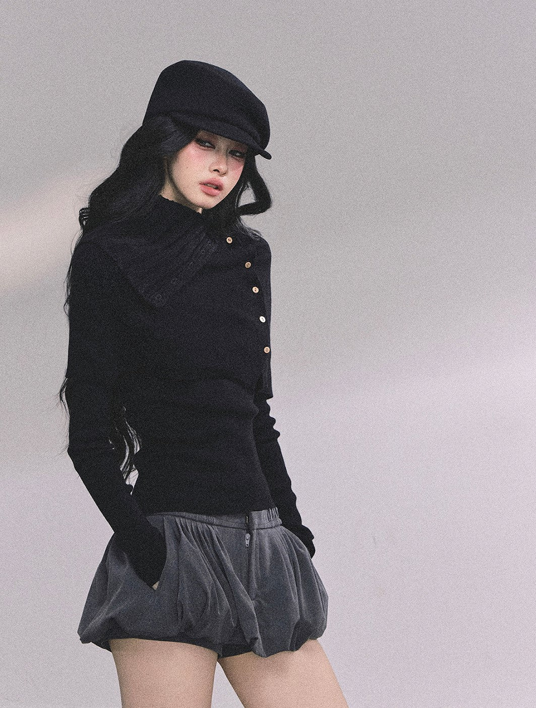 Long-sleeved Knitted Slimming Top+Shawl DIA0620