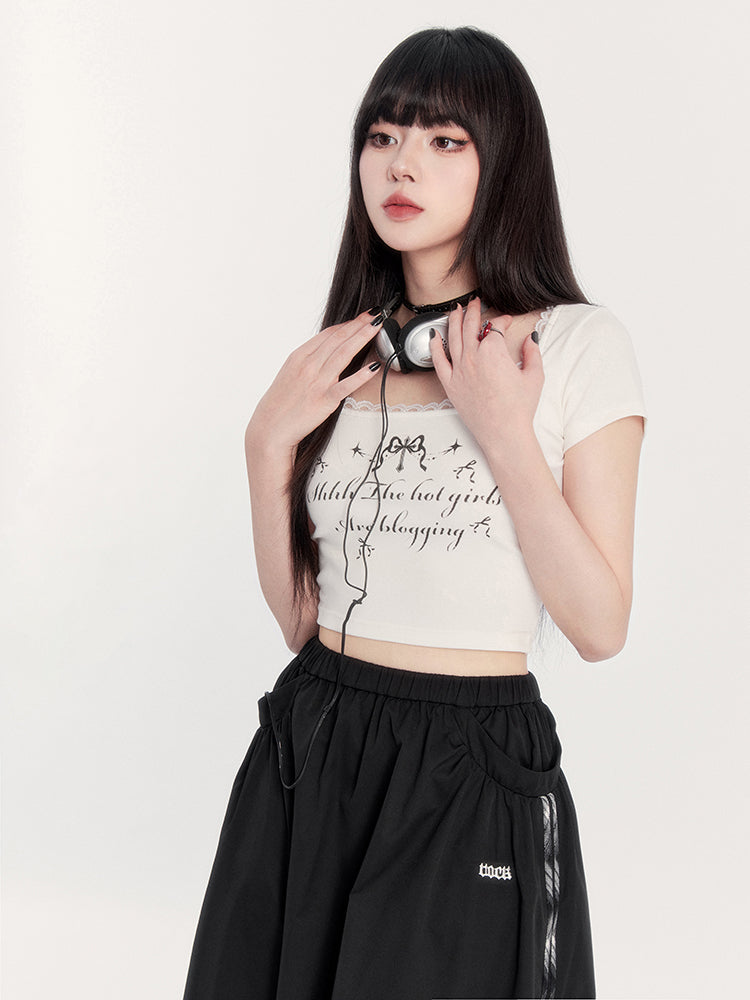 Back Bow U-neck Lace T-shirt VOC0234