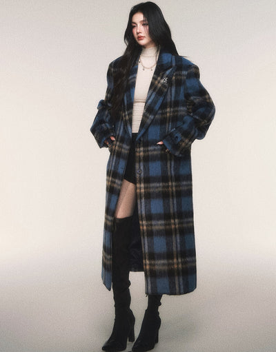 Blue Plaid Long Wool Coat LUL0215
