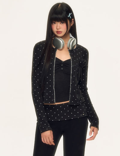 Rose-Decorated Polka Dot Cardigan WEE0087