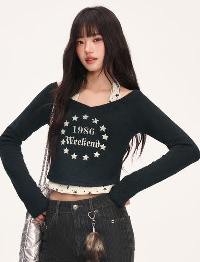 American-style Star Print Halter Neck T-shirt WEE0071