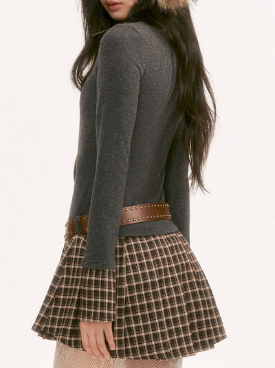 Preppy Style Knitted Plaid Patchwork Dress WEE0124