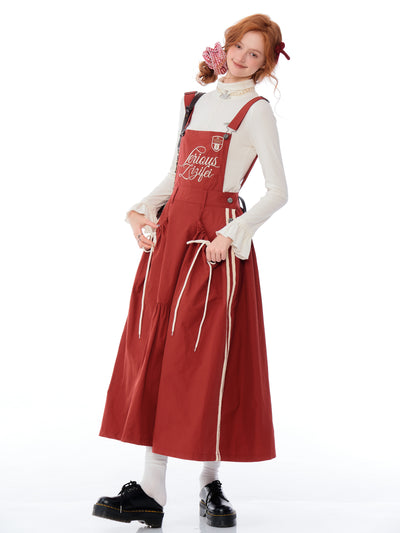 American Retro Design Letter Embroidery Workwear Suspender Dress ZIZ0186