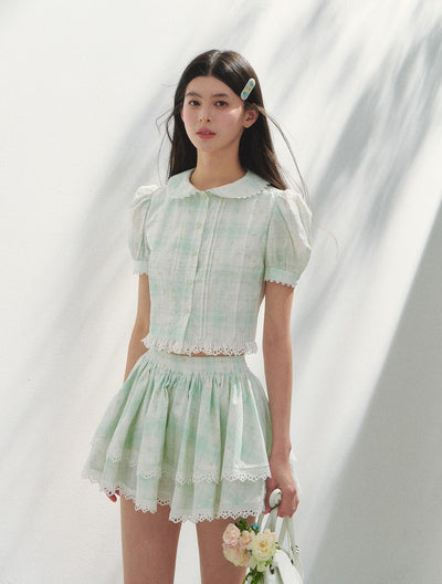 Plaid Floral Shirt/Cake Skirt SUN0148