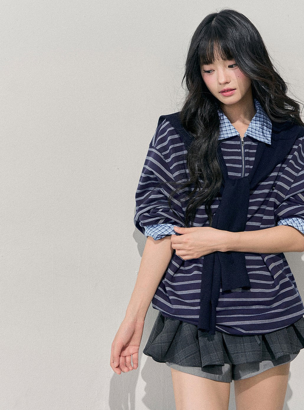 Blue Faux Two-Piece Striped T-Shirt DIA0710