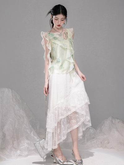 Irregular Lotus Leaf Collar Chiffon Shirt COT0330