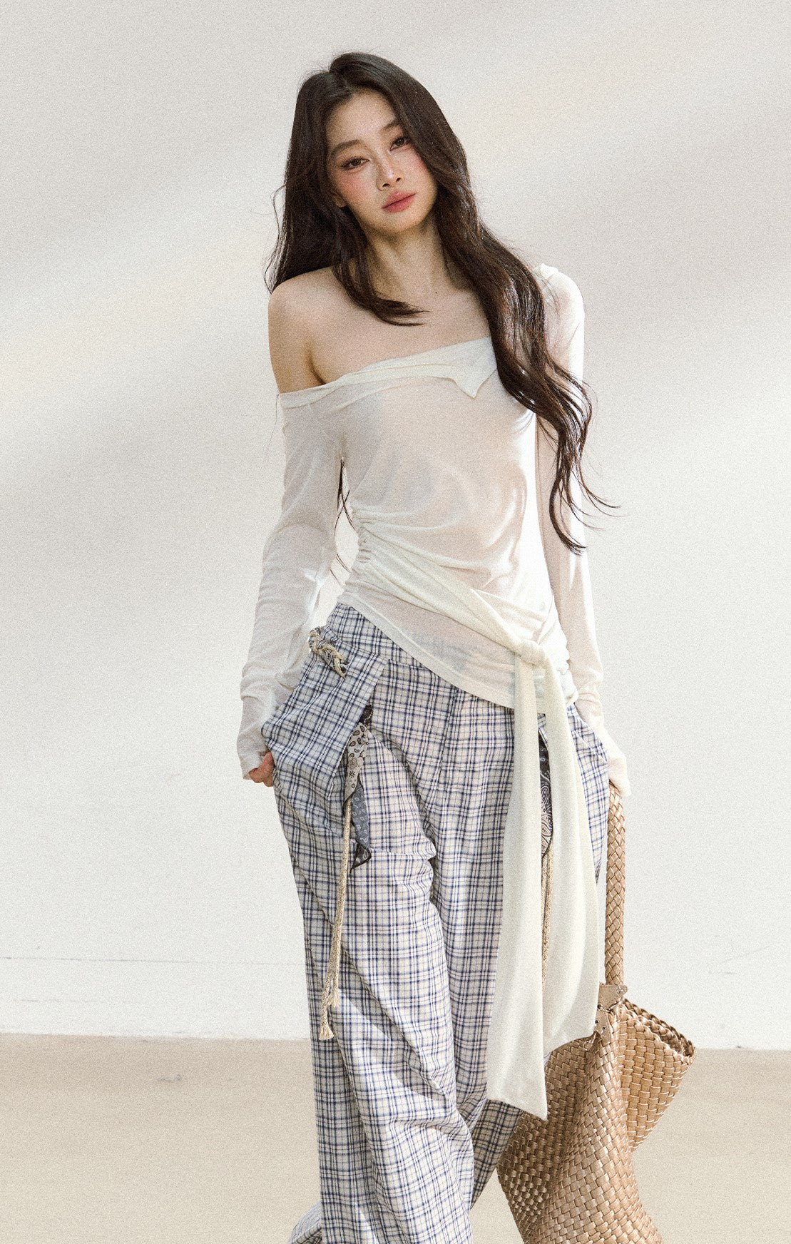 One Shoulder White Cross Strap T-shirt SHI0200