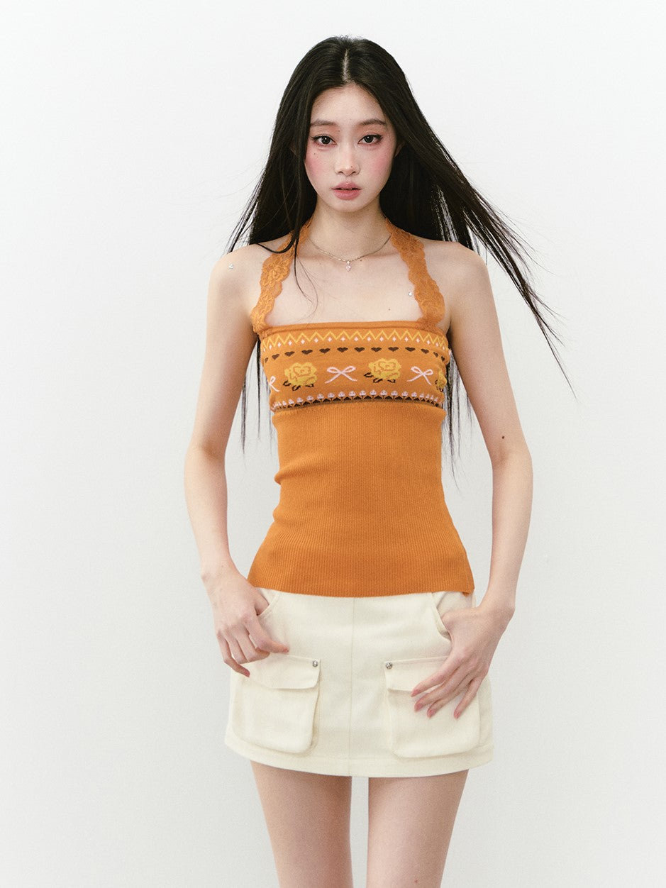 Flower Lace Halter Neck Top VIA0269