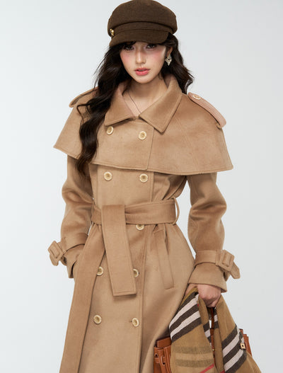 British Style Brown Long Cape Wool Coat 4MU0170