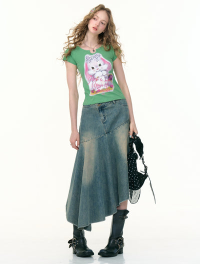 High Waist Irregular Denim Maxi Skirt ZIZ0306