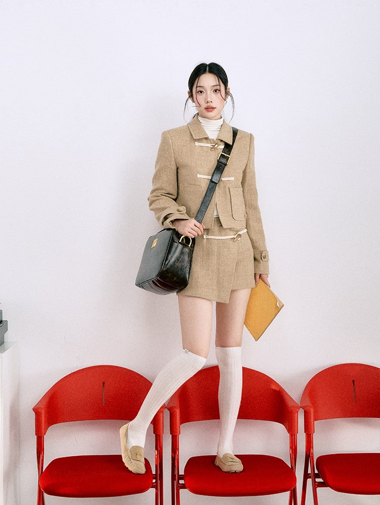 Classic All-wool Horn Button Jacket/Short Skirt LAL0075