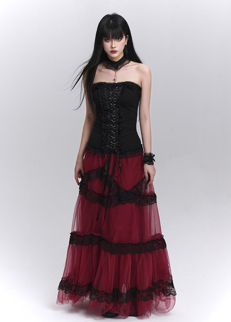 Red Tulle Long Skirt LAD0211