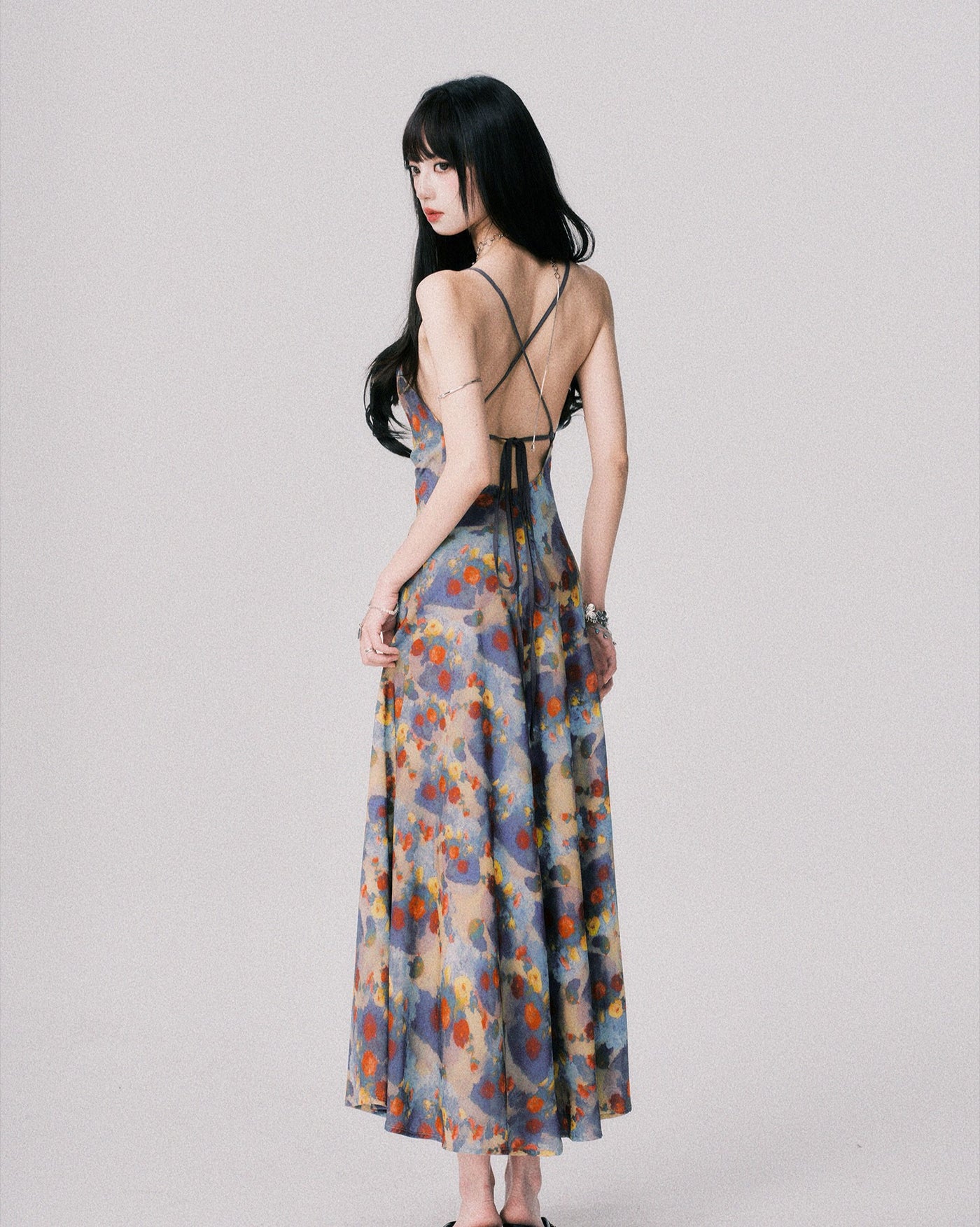 Floral Print Backless Long Dress LUL0154