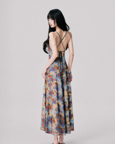 Floral Print Backless Long Dress LUL0154