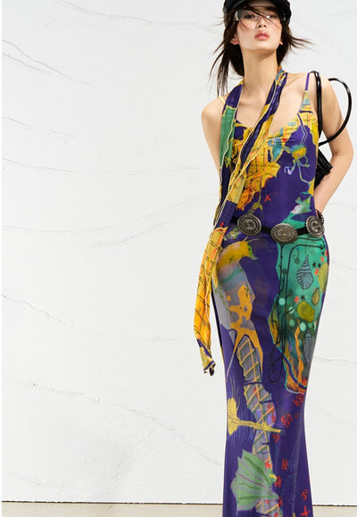 Mondrian Contrast Color Suspender Dress OFA0256
