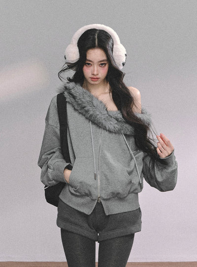 Fur Collar Sweatshirt/Shorts DIA0624