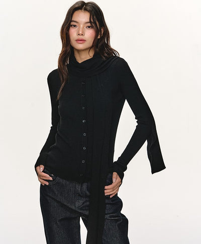 Scarf Slim-fit Long-sleeved Knitted Cardigan ANA0099