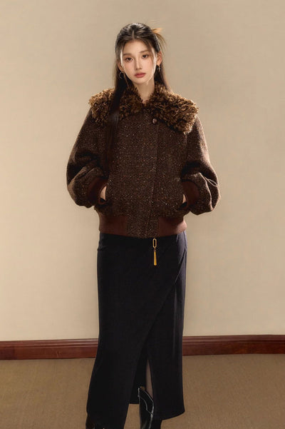 Small Fragrance Wool Short Camel Jacket OSH0092