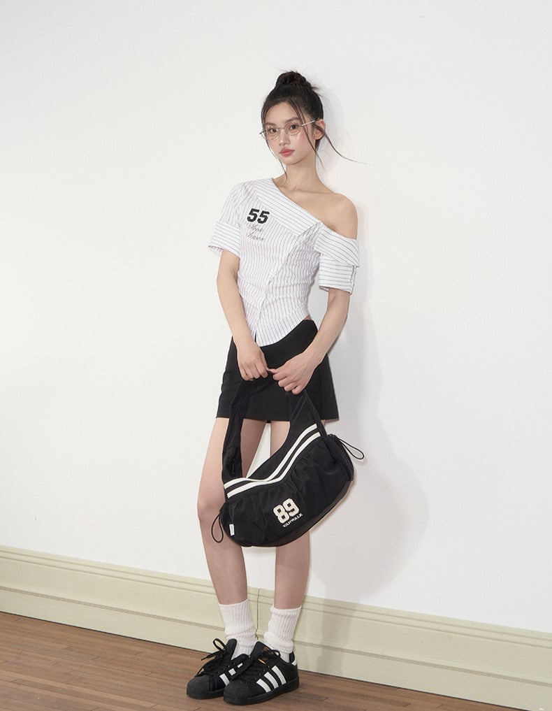 Casual Oblique Shoulder Striped Shirt SOO0012