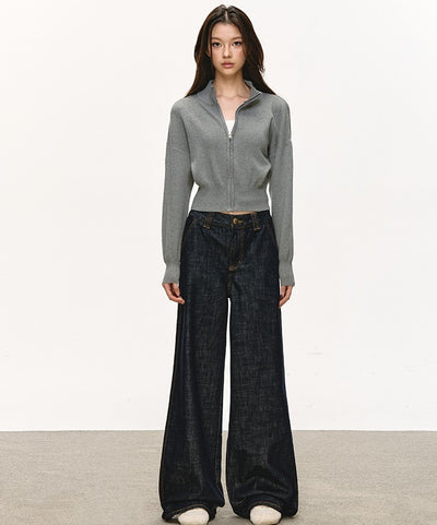 Stand Collar Zipper Knitted Short Cardigan ANA0096