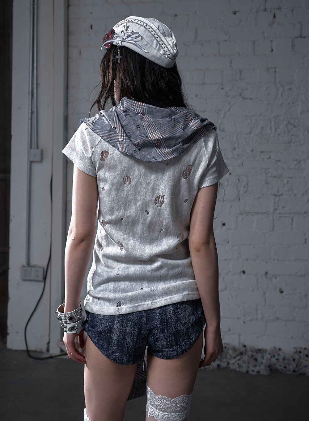 Punk Plaid Scarf Fake Two-piece T-shirt NOR0183