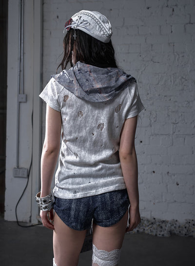 Punk Plaid Scarf Fake Two-piece T-shirt NOR0183