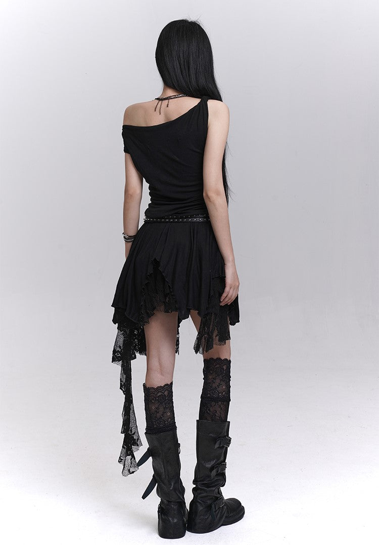 Black Irregular Lace Skirt LAD0201