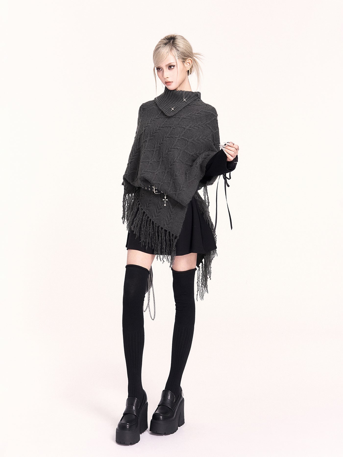 High-neck Asymmetrical Shawl Sweater VOC0483
