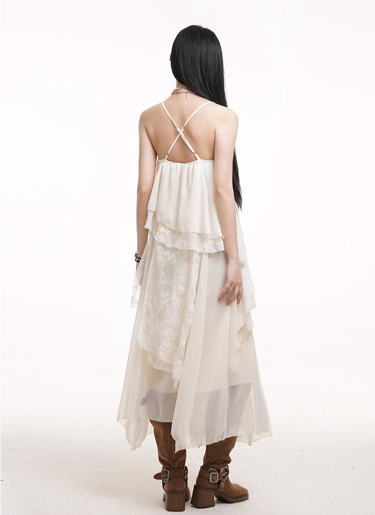 White Lace Suspender Dress LAD0178
