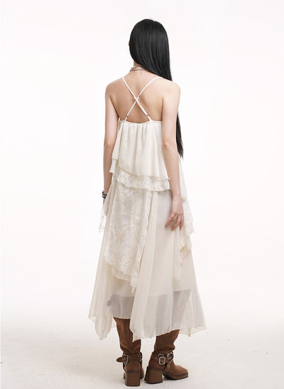 White Lace Suspender Dress LAD0178