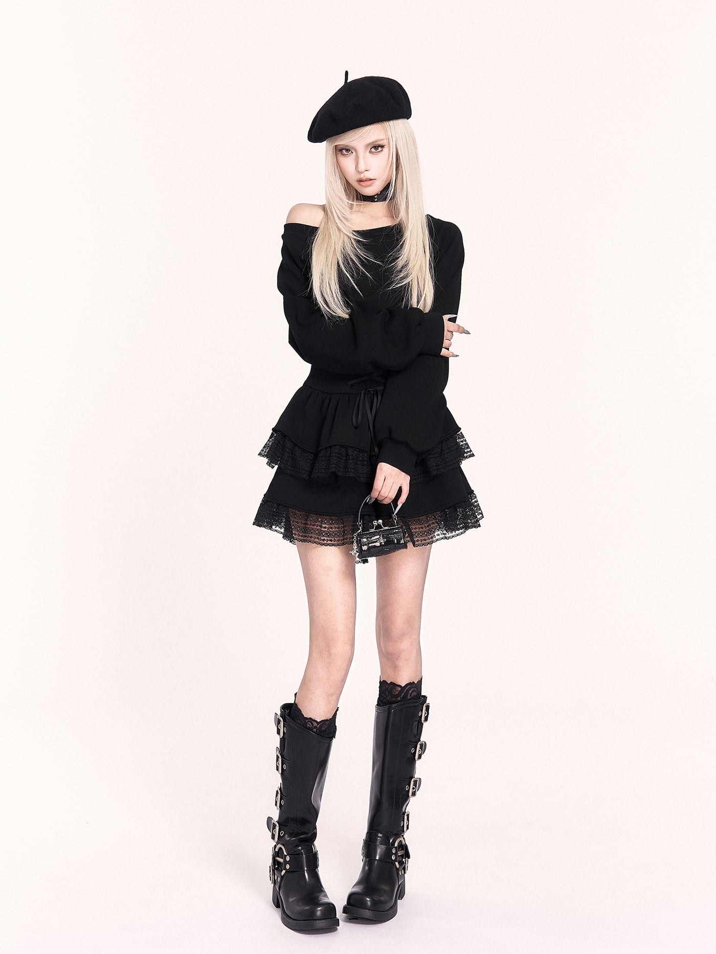 Lace Sweatshirt Puff Dress VOC0477